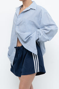 Vintage x White, Blue Striped Flowy Beach Buttonup (S-XL)
