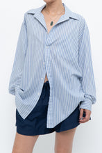 Load image into Gallery viewer, Vintage x White, Blue Striped Flowy Beach Buttonup (S-XL)