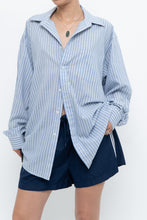 Load image into Gallery viewer, Vintage x White, Blue Striped Flowy Beach Buttonup (S-XL)