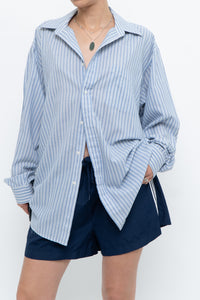 Vintage x White, Blue Striped Flowy Beach Buttonup (S-XL)