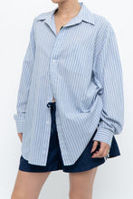 Load image into Gallery viewer, Vintage x White, Blue Striped Flowy Beach Buttonup (S-XL)