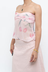 PRINCESS POLLY x Pink Floral Chiffon Top (XS, S)