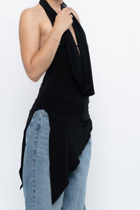 Vintage x Made in Canada x Black Asymmetric Flowy Halter Top (S, M)
