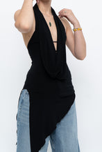 Load image into Gallery viewer, Vintage x Made in Canada x Black Asymmetric Flowy Halter Top (S, M)