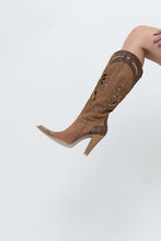 Load image into Gallery viewer, Vintage x Made in italy x Tan Suede Cutout Butterfly Studded Cowboy Boots (9, 9.5W)