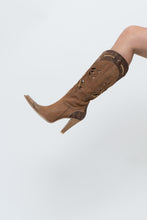 Load image into Gallery viewer, Vintage x Made in italy x Tan Suede Cutout Butterfly Studded Cowboy Boots (9, 9.5W)
