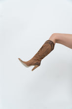 Load image into Gallery viewer, Vintage x Made in italy x Tan Suede Cutout Butterfly Studded Cowboy Boots (9, 9.5W)