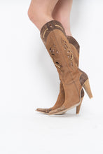 Load image into Gallery viewer, Vintage x Made in italy x Tan Suede Cutout Butterfly Studded Cowboy Boots (9, 9.5W)