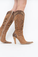 Load image into Gallery viewer, Vintage x Made in italy x Tan Suede Cutout Butterfly Studded Cowboy Boots (9, 9.5W)