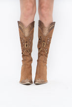 Load image into Gallery viewer, Vintage x Made in italy x Tan Suede Cutout Butterfly Studded Cowboy Boots (9, 9.5W)