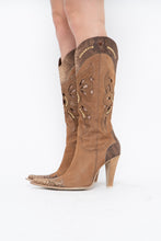 Load image into Gallery viewer, Vintage x Made in italy x Tan Suede Cutout Butterfly Studded Cowboy Boots (9, 9.5W)