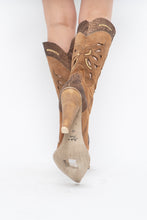 Load image into Gallery viewer, Vintage x Made in italy x Tan Suede Cutout Butterfly Studded Cowboy Boots (9, 9.5W)