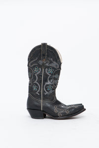 Vintage x ROPER Black Floral, Skull Embroidered Leather Cowboy Boots (6-7)