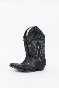 Vintage x ROPER Black Floral, Skull Embroidered Leather Cowboy Boots (6-7)