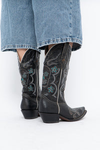 Vintage x ROPER Black Floral, Skull Embroidered Leather Cowboy Boots (6-7)