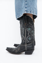 Load image into Gallery viewer, Vintage x ROPER Black Floral, Skull Embroidered Leather Cowboy Boots (6-7)