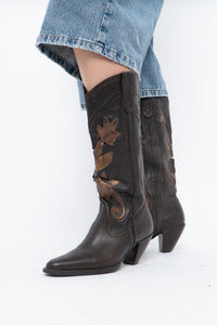 Vintage x Made in Brazil x Brown, Bronze Cutout Leather Cowboy Boots (6.5, 7W)