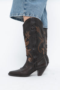 Vintage x Made in Brazil x Brown, Bronze Cutout Leather Cowboy Boots (6.5, 7W)