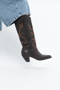 Vintage x Made in Brazil x Brown, Bronze Cutout Leather Cowboy Boots (6.5, 7W)
