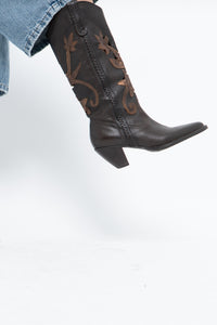 Vintage x Made in Brazil x Brown, Bronze Cutout Leather Cowboy Boots (6.5, 7W)