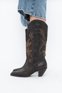 Vintage x Made in Brazil x Brown, Bronze Cutout Leather Cowboy Boots (6.5, 7W)