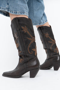 Vintage x Made in Brazil x Brown, Bronze Cutout Leather Cowboy Boots (6.5, 7W)