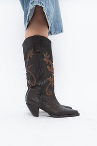 Vintage x Made in Brazil x Brown, Bronze Cutout Leather Cowboy Boots (6.5, 7W)