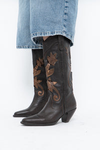 Vintage x Made in Brazil x Brown, Bronze Cutout Leather Cowboy Boots (6.5, 7W)