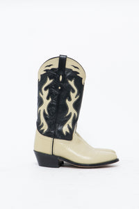 Vintage x Made in India x Cream, Black Flame Embroidered Cowboy Boots (9.5-10W)