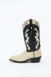 Vintage x Made in India x Cream, Black Flame Embroidered Cowboy Boots (9.5-10W)