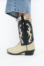 Load image into Gallery viewer, Vintage x Made in India x Cream, Black Flame Embroidered Cowboy Boots (9.5-10W)