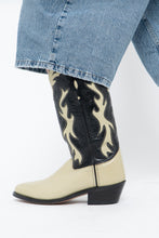 Load image into Gallery viewer, Vintage x Made in India x Cream, Black Flame Embroidered Cowboy Boots (9.5-10W)