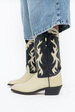 Load image into Gallery viewer, Vintage x Made in India x Cream, Black Flame Embroidered Cowboy Boots (9.5-10W)