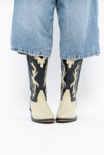 Load image into Gallery viewer, Vintage x Made in India x Cream, Black Flame Embroidered Cowboy Boots (9.5-10W)