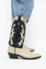 Load image into Gallery viewer, Vintage x Made in India x Cream, Black Flame Embroidered Cowboy Boots (9.5-10W)
