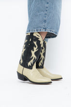 Load image into Gallery viewer, Vintage x Made in India x Cream, Black Flame Embroidered Cowboy Boots (9.5-10W)