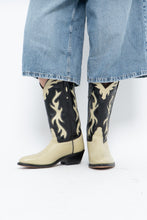 Load image into Gallery viewer, Vintage x Made in India x Cream, Black Flame Embroidered Cowboy Boots (9.5-10W)
