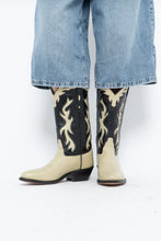 Load image into Gallery viewer, Vintage x Made in India x Cream, Black Flame Embroidered Cowboy Boots (9.5-10W)