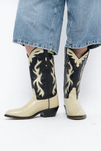 Load image into Gallery viewer, Vintage x Made in India x Cream, Black Flame Embroidered Cowboy Boots (9.5-10W)