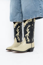 Load image into Gallery viewer, Vintage x Made in India x Cream, Black Flame Embroidered Cowboy Boots (9.5-10W)