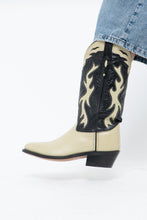 Load image into Gallery viewer, Vintage x Made in India x Cream, Black Flame Embroidered Cowboy Boots (9.5-10W)