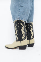 Load image into Gallery viewer, Vintage x Made in India x Cream, Black Flame Embroidered Cowboy Boots (9.5-10W)