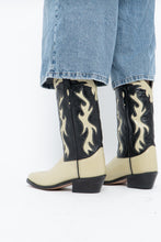 Load image into Gallery viewer, Vintage x Made in India x Cream, Black Flame Embroidered Cowboy Boots (9.5-10W)