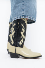 Load image into Gallery viewer, Vintage x Made in India x Cream, Black Flame Embroidered Cowboy Boots (9.5-10W)