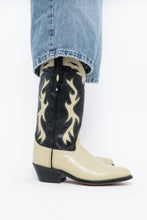 Load image into Gallery viewer, Vintage x Made in India x Cream, Black Flame Embroidered Cowboy Boots (9.5-10W)