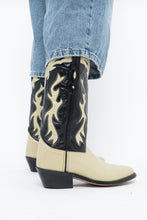 Load image into Gallery viewer, Vintage x Made in India x Cream, Black Flame Embroidered Cowboy Boots (9.5-10W)