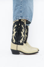 Load image into Gallery viewer, Vintage x Made in India x Cream, Black Flame Embroidered Cowboy Boots (9.5-10W)