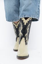 Load image into Gallery viewer, Vintage x Made in India x Cream, Black Flame Embroidered Cowboy Boots (9.5-10W)