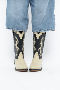 Vintage x Made in India x Cream, Black Flame Embroidered Cowboy Boots (9.5-10W)