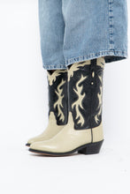 Load image into Gallery viewer, Vintage x Made in India x Cream, Black Flame Embroidered Cowboy Boots (9.5-10W)